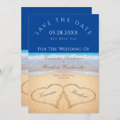 ダークブルービーチ 2 ハートの砂のウェディング 招待状 (正面/裏面)