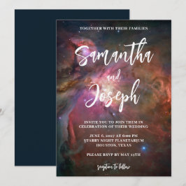 ダークブルーピンクオリオン星雲プラネタリウム結婚の 招待状