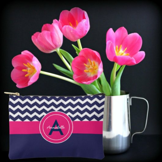 ダークブルーピンクシェブロン アクセサリーポーチ