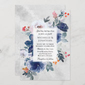 ダークブルーピンクレッドフローラクリスチャン結婚ズ 招待状 (正面/裏面)