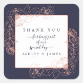 ダークブルーピンクローズ金ゴールド結婚フローラサンキュー スクエアシール (正面)