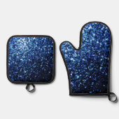 ダークブルーフェイクグリッターのキラキラ 鍋つかみ&鍋敷きセット (正面)