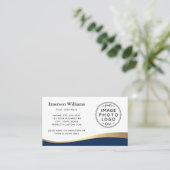 ダークブルーフェイクゴールデンウェーブカスタムロゴ 名刺 (スタンド正面)