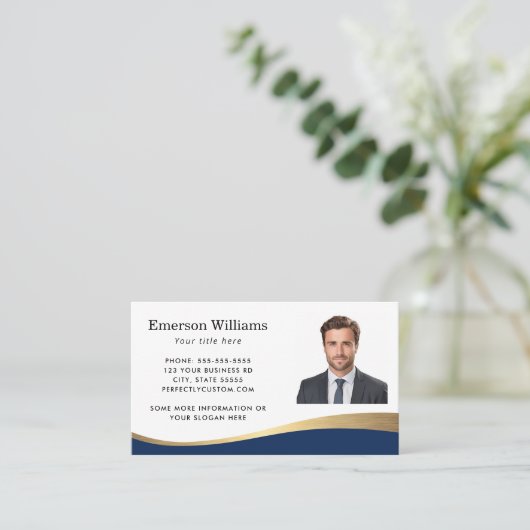 ダークブルーフェイクゴールデンカスタムウェーブ写真 名刺 (スタンド正面)