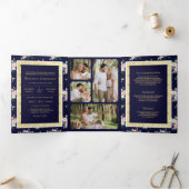 ダークブルーフローラオールインワン金ゴールドインディアン結婚 三つ折り招待状 (内部)