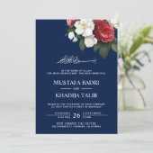 ダークブルーフローラブーケイスラム結婚教徒 招待状 (スタンド正面)
