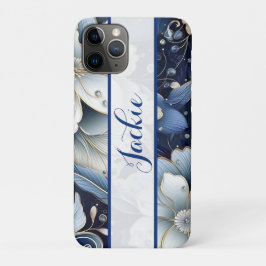 ダークブルーフローラル iPhone 11 PROケース