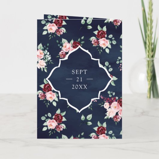 ダークブルーフローラレースオールインワンインディアン結婚 招待状 (裏面)