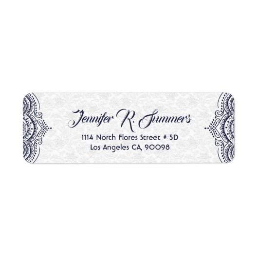 ダークブルーフローラレースホワイトダマスク ラベル (正面)