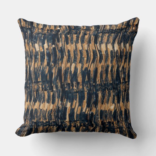 ダークブルーブラウン動揺して波状ストライプ クッション (正面)