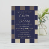 ダークブルーブラウン結婚チェッカーボード 招待状 (スタンド正面)