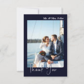 ダークブルーブラック結婚フォトのサンキューカード サンキューカード (正面)