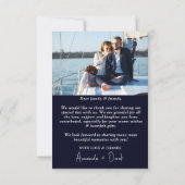 ダークブルーブラック結婚フォトのサンキューカード サンキューカード (裏面)