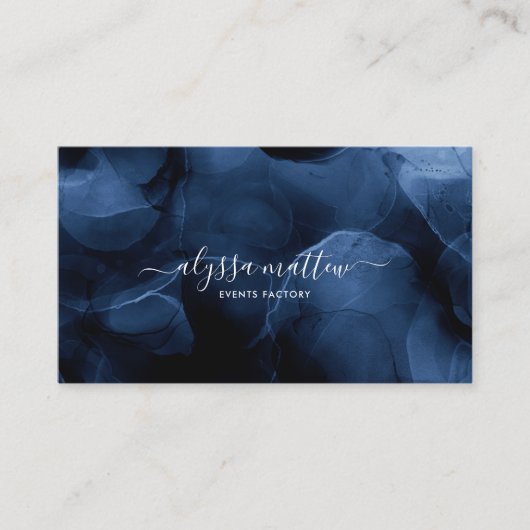 ダークブルーブラック金ゴールドグリッター水彩カスタム 名刺 (正面)