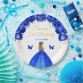 ダークブルーブロンドヘアプリンセス誕生日パーティー ペーパープレート (パーティー)