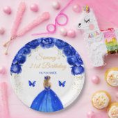 ダークブルーブロンドヘアプリンセス誕生日パーティー ペーパープレート (パーティー)