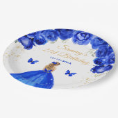 ダークブルーブロンドヘアプリンセス誕生日パーティー ペーパープレート (アングル)