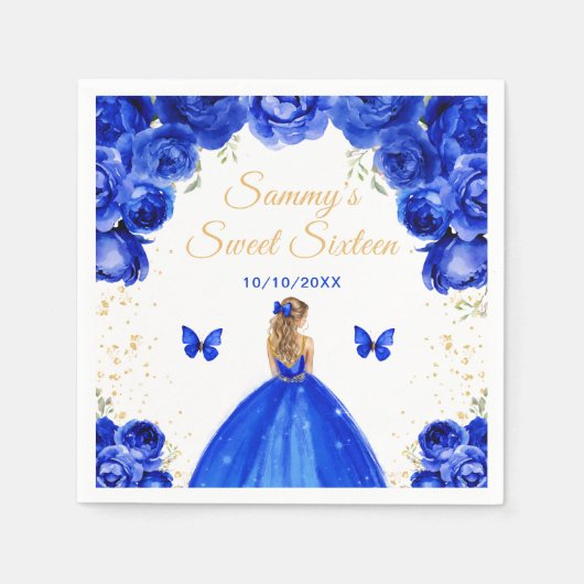 ダークブルーブロンドヘアプリンセスSweet sixteen スタンダードカクテルナプキン (正面)
