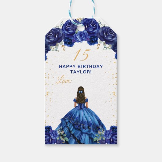 ダークブループリンセスキンセアニラハッピーバースデー ギフトタグ (正面)