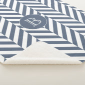 ダークブルーヘリンボーンパターンカスタムモノグラム シェルパブランケット (3/4)