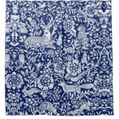 ダークブルーホワイトウッドランドアニマル自然アート シャワーカーテン (正面)