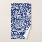 ダークブルーホワイトウッドランドアニマル自然アート バスタオルセット (ハンドタオル)