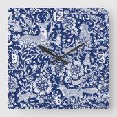 ダークブルーホワイトウッドランドアニマル自然 スクエア壁時計 (正面)