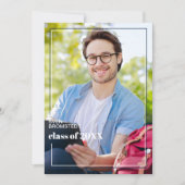 ダークブルーホワイトミニマリスト卒業 案内状 (正面)