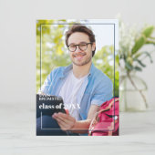 ダークブルーホワイトミニマリスト卒業 案内状 (スタンド正面)