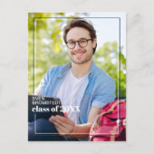 ダークブルーホワイトミニマル卒業発表 ポストカード (正面)