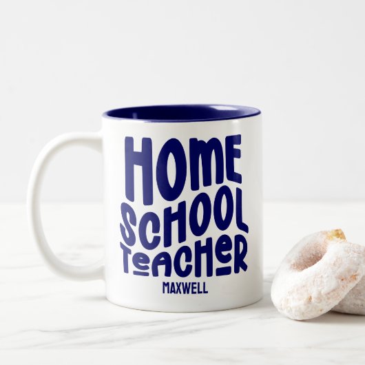 ダークブルーホームスクール先生レトロ ツートーンマグカップ (ドーナツ)