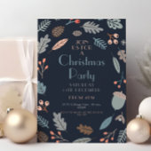 ダークブルーボタニカルクリスマス離れパーティードカーン 招待状
