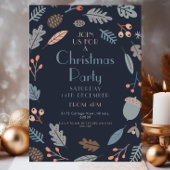 ダークブルーボタニカルクリスマス離れパーティードカーン 招待状