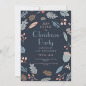ダークブルーボタニカルクリスマス離れパーティードカーン 招待状 (正面)