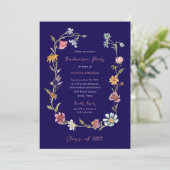ダークブルーボホワイルドフラワーリース卒業パーティー 招待状 (スタンド正面)