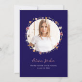 ダークブルーボホワイルドフラワーリース卒業パーティー 招待状 (裏面)