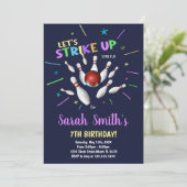 ダークブルーボーリング誕生日招待状 招待状 (スタンド正面)