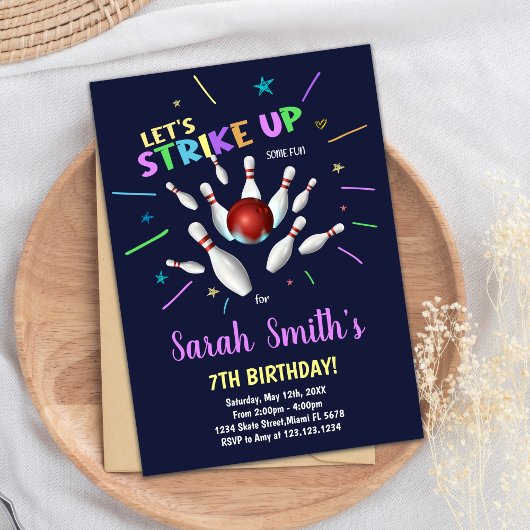ダークブルーボーリング誕生日招待状 招待状