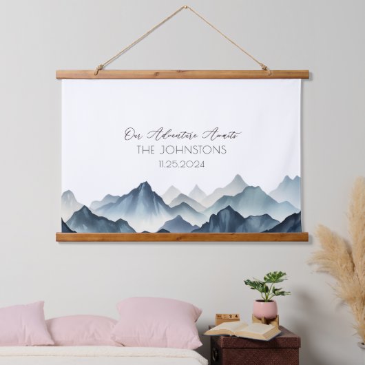 ダークブルーマウンテンウォーター結婚カラーズゲストブック 吊り下げ型タペストリー (寝室)