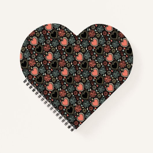 ダークブルームスの喜び: 花柄シームレスパターン ノートブック (正面)