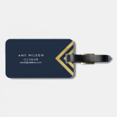 ダークブルーモダンと金ゴールドジオメトフェイクリック荷物タグ ラゲッジタグ (裏面横)