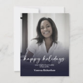 ダークブルーモダングラデーション写真公証人クリスマス シーズンカード (正面)