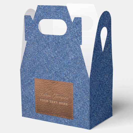 ダークブルーモダンデニムジーンズのテクスチャー革パッチ フェイバーボックス (オープン)