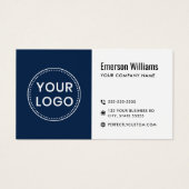 ダークブルーモダンホワイトロゴQRコード名刺 (正面)