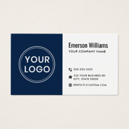 ダークブルーモダンホワイトロゴQRコード名刺