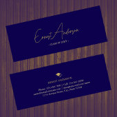 ダークブルーモダン金ゴールドエレガント卒業名カード スキニー名刺