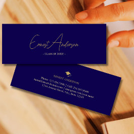 ダークブルーモダン金ゴールドエレガント卒業名カード スキニー名刺
