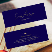 ダークブルーモダン金ゴールドエレガント卒業名カード スキニー名刺