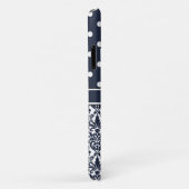 ダークブルーモノグラムのダマスク水玉模様パターン Case-Mate iPhoneケース (裏面/右)