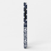 ダークブルーモノグラムのダマスク水玉模様パターン Case-Mate iPhoneケース (裏面/左)